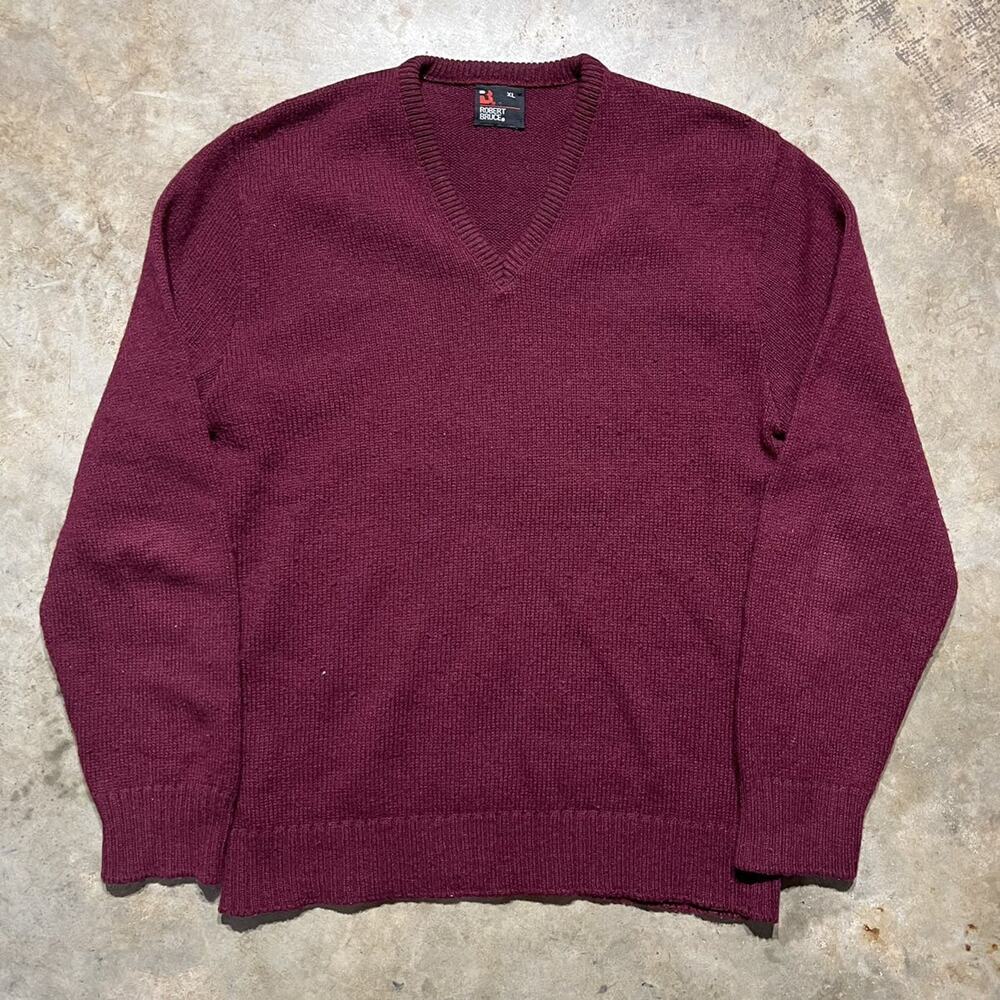 Vintage 80s Robert Bruce Burgundy V-Neck Wool Sweater